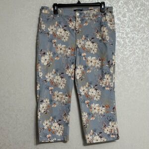 Nine West Jeans Chrystie Capri Pants White Floral Print Blue Denim Cropped Sz 14